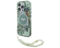 Kryt Guess GUHMP16XHFWBRCESN Apple iPhone 16 Pro Max hardcase IML Flowers With Pearl Strap MagSafe green