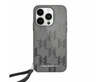 Kryt Karl Lagerfeld KLHCP15LHKDPNSK Apple iPhone 15 Pro hardcase IML Mono KL Pattern & Cord black