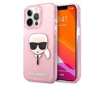 Kryt Karl Lagerfeld KLHCP13XKHTUGLP Apple iPhone 13 Pro Max pink hardcase Glitter Karl`s Head