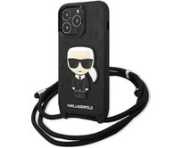 Kryt Karl Lagerfeld KLHCP13LCMNIPK Apple iPhone 13 Pro hardcase black Leather Monogram Patch and Cord Iconik