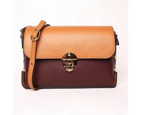 Malá vínovo-hnědá pevná kožená kabelka na rameno/crossbody Vera Pelle 331 vícebarevná, kůže