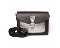 Černo-stříbrná pevná kožená crossbody kabelka / aktovka no. 822 černá, kůže