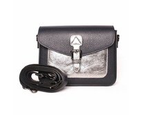 Tmavěmodro-stříbrná pevná kožená crossbody kabelka / aktovka no. 822 modrá, kůže