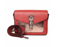 Červeno-zlatá pevná kožená crossbody kabelka / aktovka no. 822 červená, kůže