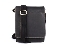 Středně velká černá kožená crossbody taška HGL no. 6025 černá, kůže