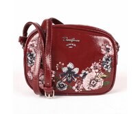 Malá tmavěčervená lesklá crossbody kabelka s květinami David Jones CM4081 červená, syntetická kůže