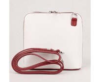 Bílo-červená malá kožená crossbody kabelka no. 55 bílá, kůže