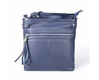 Malá kožená džínově modrá crossbody kabelka Vera Pelle no. 60 hnědá, kůže