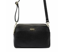 Tříoddílová malá kožená černá crossbody kabelka Mia More no. 046 černá, kůže