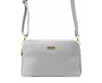 Tříoddílová malá kožená světlešedá crossbody kabelka Mia More no. 046 světlešedá, kůže