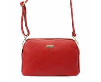 Tříoddílová malá kožená červená crossbody kabelka Mia More no. 046 červená, kůže