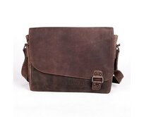 Tříoddílová velká kožená hnědá crossbody taška GreenWood no. 837 na A4 hnědá, kůže