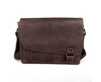 Tříoddílová velká kožená khaki crossbody taška GreenWood no. 837 na A4 khaki, kůže