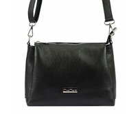 Malá/střední tříoddílová kožená černá crossbody kabelka Mia More no. 002 černá, kůže