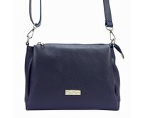 Malá/střední tříoddílová kožená modrá crossbody kabelka Mia More no. 002 modrá, kůže