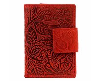Kožená peněženka Gregorio červená s ornamenty květin červená, kůže