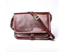 Tmavěhnědá středně velká kožená crossbody kabelka no. 444 hnědá, kůže