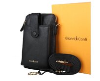 Luxusní kožená černá crossbody kabelka (pouzdro na mobil) Gianni Conti 305 černá, kůže