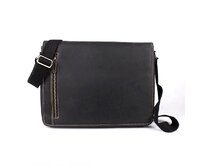 Tříoddílová velká kožená černá hladká crossbody taška HGL no. 6021 černá, kůže