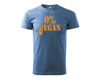 DOBRÝ TRIKO Pánské tričko s potiskem 0% VEGAN oranžový potisk Velikost: 2XL, Barva: Azurová modrá Azurová modrá, 2XL