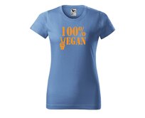 DOBRÝ TRIKO Dámské tričko 100% vegan oranžový potisk Barva: Azurová modrá, Velikost: 2XL Azurová modrá, 2XL