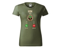 DOBRÝ TRIKO Dámské tričko s potiskem Hon volá Barva: Khaki, Velikost: 2XL Khaki, 2XL