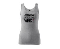 DOBRÝ TRIKO Dámské tílko s potiskem Mama needs wine Velikost: 2XL, Barva: Tmavě šedý melír Tmavě šedý melír, 2XL