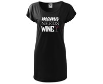 DOBRÝ TRIKO Dámské tričko/šaty Mama needs wine Velikost: XL, Barva: Černá Černá, XL