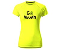 DOBRÝ TRIKO Dámské funkční tričko s potiskem Go vegan Velikost: 2XL, Barva: Neonově žlutá Neonově žlutá, 2XL