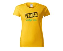 DOBRÝ TRIKO Dámské tričko s potiskem Vegan, protože chci Barva: Žlutá, Velikost: 2XL Žlutá, 2XL