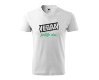 DOBRÝ TRIKO Pánské V tričko a potiskem Vegan, protože chci Velikost: 2XL, Barva: Bílá Bílá, 2XL