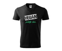 DOBRÝ TRIKO Pánské V tričko a potiskem Vegan, protože chci Velikost: XL, Barva: Černá Černá, XL