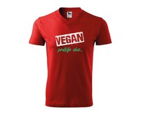 DOBRÝ TRIKO Pánské V tričko a potiskem Vegan, protože chci Velikost: 2XL, Barva: Červená Červená, 2XL