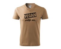 DOBRÝ TRIKO Pánské V tričko a potiskem Vegan, protože chci Velikost: 2XL, Barva: Písková Písková, 2XL