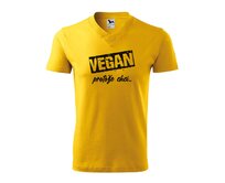 DOBRÝ TRIKO Pánské V tričko a potiskem Vegan, protože chci Velikost: XL, Barva: Žlutá Žlutá, XL