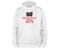 DOBRÝ TRIKO Mikina s potiskem a kapucí 50 let královna Velikost: XL, Barva: Bílá Bílá, XL