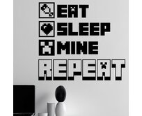 Samolepka Minecraft s nápisem Eat, Sleep, Mine, Repeat