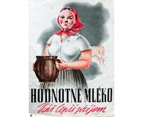 Plechová retro cedule / plakát - Hodnotné mléko Provedení:: Papírový obraz v rámu A4