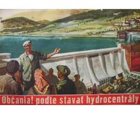 Plechová retro cedule / plakát - Poďte stavať hydrocentrály Provedení:: Papírový obraz v rámu A4