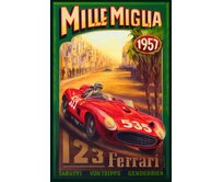 Plechová retro cedule / plakát - Mille Miglia Ferrari 1957 Provedení:: Papírový obraz v rámu A4