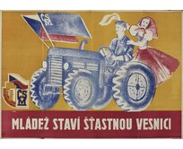 Plechová retro cedule / plakát - Mládež staví šťastnou vesnici Provedení:: Plechová cedule A5 cca 20 x 15 cm