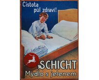 Plechová retro cedule / plakát -  Schicht mýdlo s jelenem Provedení:: Plechová cedule A5 cca 20 x 15 cm