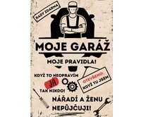 Plechová retro cedule / plakát  - Moje garáž Provedení:: Papírový obraz v rámu A4