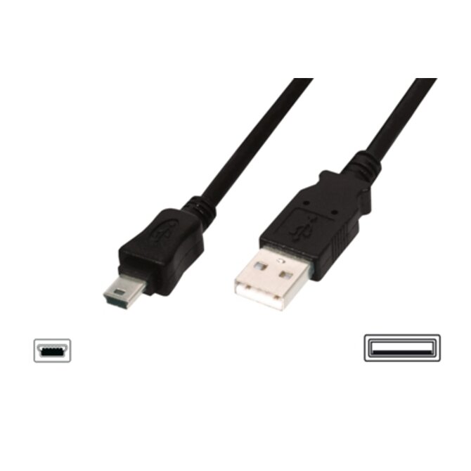 Digitus USB kabel USB A samec na B-mini 5pin samec, 2x stíněný, Měď, 3m, černý