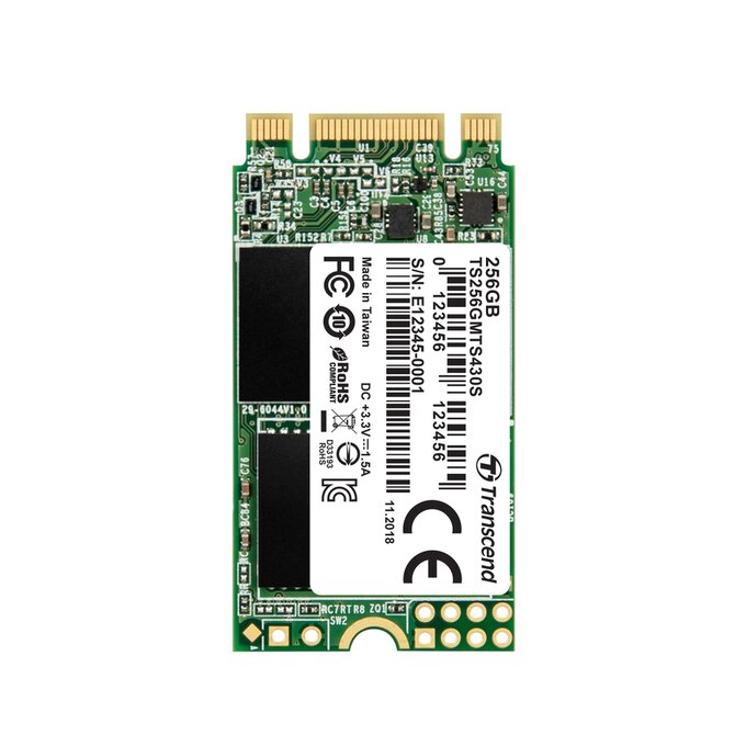 TRANSCEND MTS430S 256GB SSD disk M.2, 2242 SATA III 6Gb/s (3D TLC), 530MB/s R, 400MB/s W