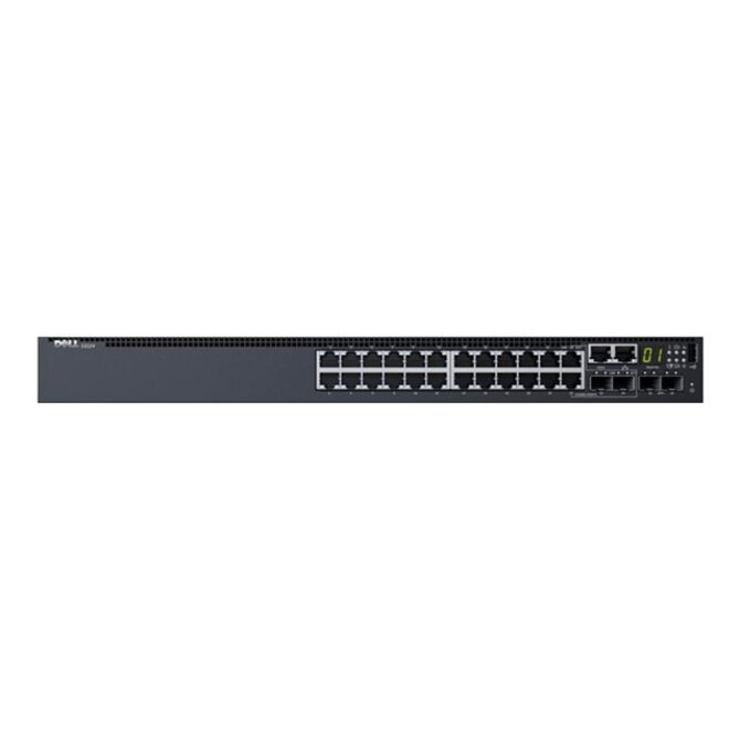 Dell Networking S3124, L3, 24x 1GbE, 2xCombo, 2x 10GbE SFP+ fixed ports, Stacking, IO to PSU airflow, 1x AC PSU