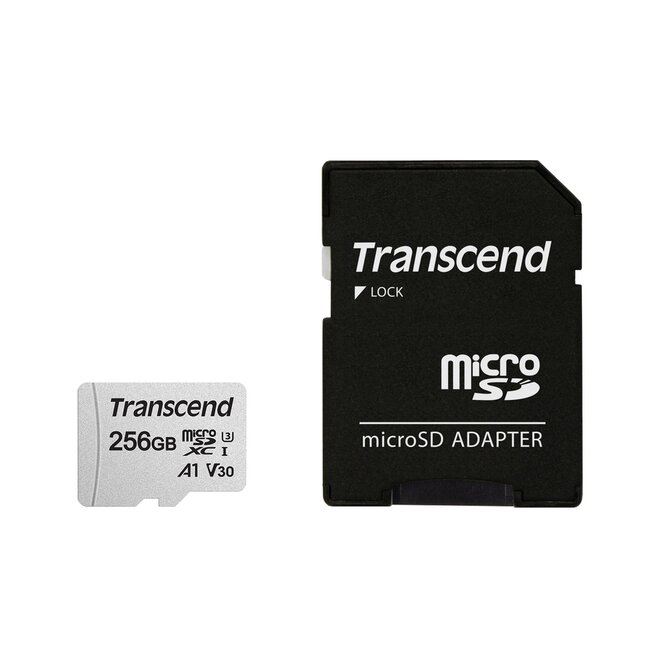 Transcend 256GB microSDXC 300S UHS-I U3 V30 A1 (Class 10) paměťová karta (s adaptérem), 95MB/s R, 40MB/s W