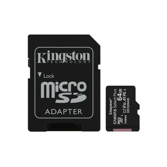 KINGSTON 64GB microSDXC CANVAS Plus Memory Card 100MB read - UHS-I class 10 Gen 3