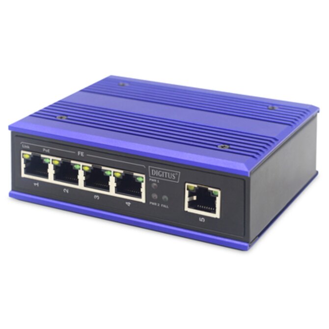 DIGITUS Professional Industrial 4-Port Fast Ethernet PoE Switch + 1 uplink port