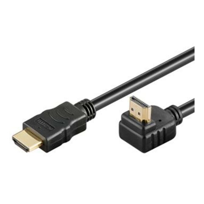 PremiumCord HDMI High Speed+Ethernet kabel, zlacený zahnutý konektor 90° 10m